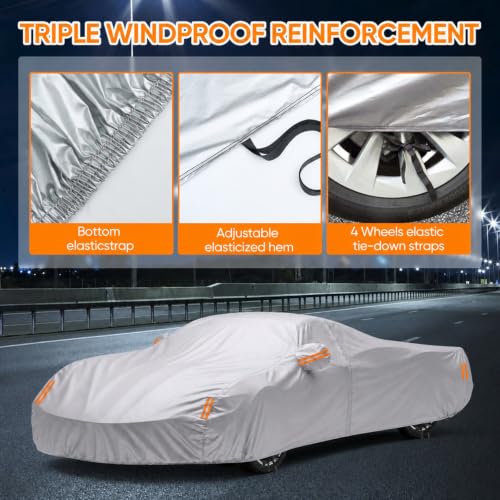 Image of Car Cover Custom Fit for Chevrolet Corvette C4 C5 C6 C7 C8 1980-2026, Outdoor Waterproof All Weather Heavy Duty Full Exterior Cover for Sun Rain Snow UV Dust Protection with Door Zipper,Silver