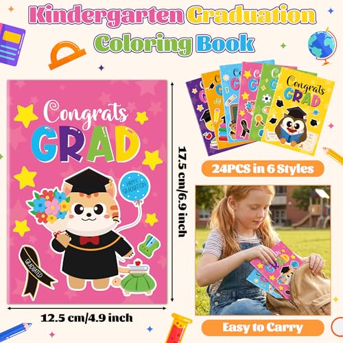 JAPBOR Kindergarten Graduation Coloring Books - 24PCS Mini Color Activity Book Bulk for Kids Preschool Graduate Activities Party Favor, Congrats Grad Small DIY Colour Pages for Classroom Game Gifts