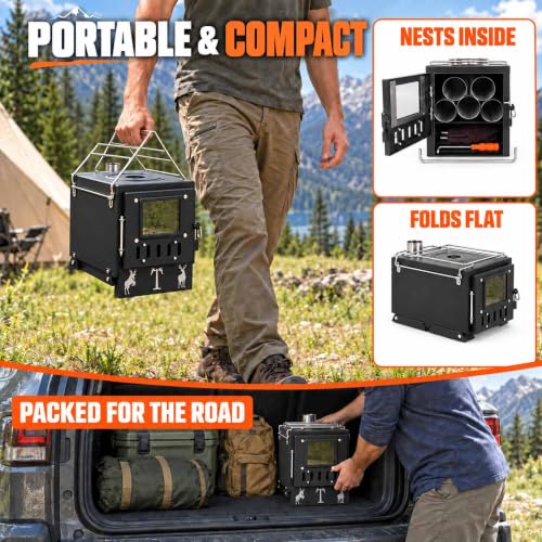 Camping Wood Stove, Hot Tent Stove with 5-Piece Chimney, Smoke-Control - Image 5