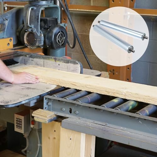 Therwen 4 Sets 1.5'' Diameter Conveyor Rollers with Stands 10'' Galvanized Steel Long Roller and Bracket Set Easy Install Industrial Use Metal Canoe Kayak Woodworking Heavy Goods Support Kit