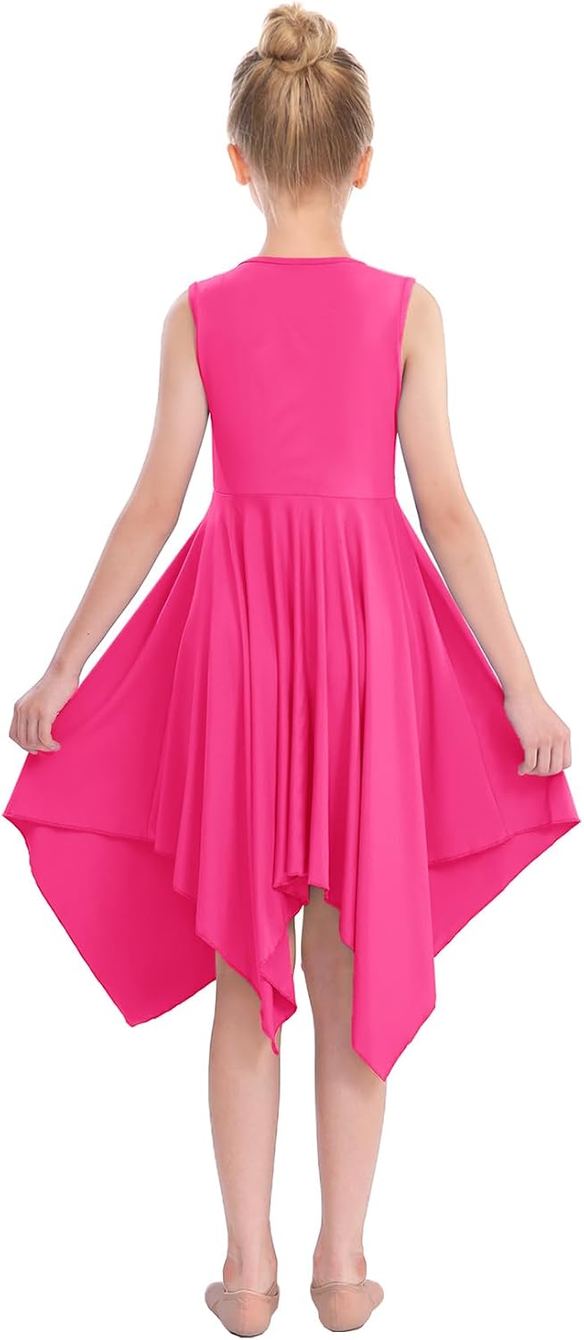 Girls Praise Dance Dress Metallic Block Irregular Liturgical Worship Overlays Dress Lyrical Dance Costumes