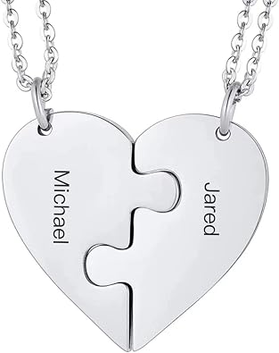 Personalized Heart Puzzle Necklace for 2-7 Friends, Customizable Friendship Gifts, Engraved Jewelry Mother Daughter Necklace