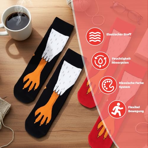 Yuwnd 2 Paar Chicken Leg Socks, Hühner Hässliche Socken, Feet Hühnerbein Socken, Sockens Hühnerbeine Lustige Kostüme Geschenke Witzige für Damen Herren Faschingskostüm (Rot & Schwarz)