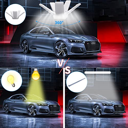 Tuodaw Led Garage Lights 2 Pack, The New 100W Deformable Led Shop Lights With 5 Adjustable Panels, E26/E27 Led Ceiling Light, 10000Lm 6500K Hight Bay Light For Basement Warehouse Workshop #TOP2