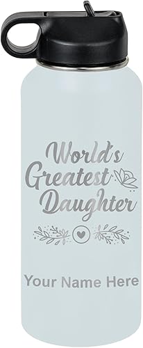 Miniatura 42 de LaserGram Personalized Water Bottle, World's Greatest Daughter, Stainless Steel Double Wall Vacuum Insulated with Flip Top Straw, Custom Engraved