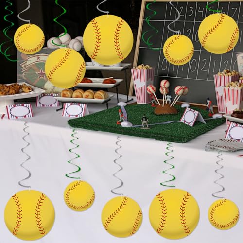 Image of 54Pcs Softball Hanging Swirls Party Decorations Softball Theme Birthday Party Decorations Supplies Sports Ball Cutouts Hanging Swirl Ceiling Streamers for Kids Girls Boys