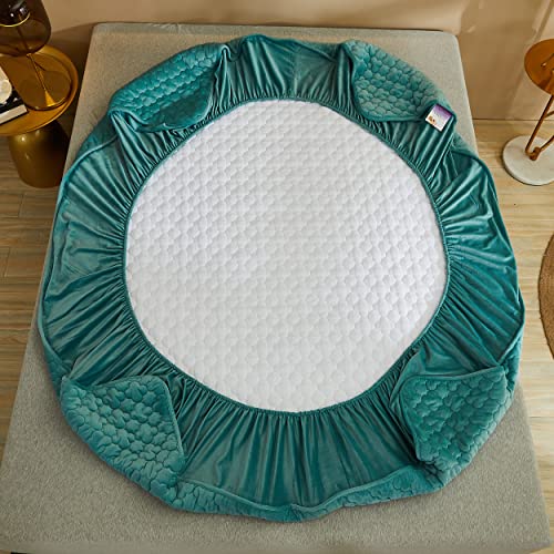 Pangzi Flannel Fitted Sheet,Plush Thicken Mattress Cover Warm Velvety Soft Heavyweight Non-Slip Protective Cover Around Winter Warm Fuzzy Bottom Sheet (Queen,Green) #TOP6
