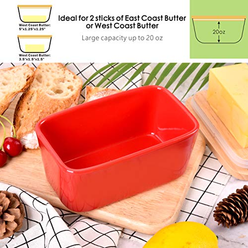 Butter Dish With Knife, Porcelain Butter Dishes With Lid, Large Butter Keeper With Double Layer Sealing Silicone And High Quality Stainless Steel Knife (Red) #TOP2