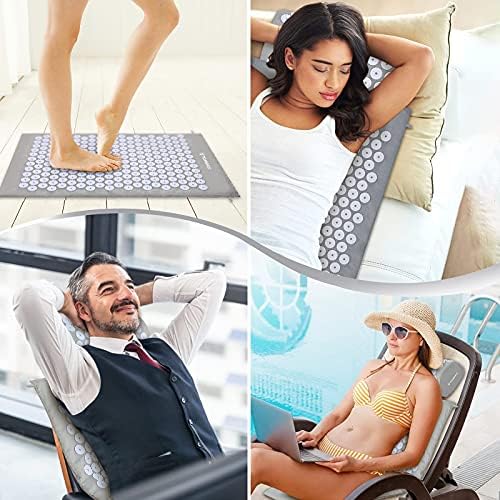 TOMSHOO Acupressure Set, Acupressure Mat and Pillow Set Filled with Natural Coconut Fibers and Acupressure (Off-White)