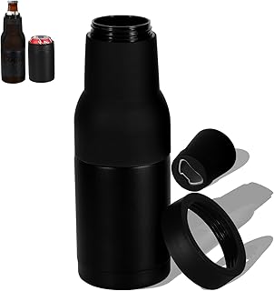 12Oz Beer Bottle Cooler Bottle and Can Cooler Insulator Holder Double Walled Stainless Steel Beer Can Insulator with Opener Cooler Bottles Midnight Black Vacuum Insulated - Beer Gifts for Men