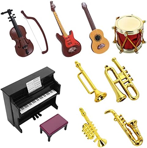 cobee Dollhouse Miniature Musical Instrument Set, 11PCS Mini Dollhouse Musical Model 1:12 Doll House Accessories for Dollhouse Musical Room Fairy Garden