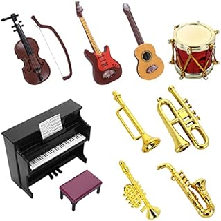 cobee Dollhouse Miniature Musical Instrument Set, 11PCS Mini Dollhouse Musical Model 1:12 Doll House Accessories for Dollhouse Musical Room Fairy Garden
