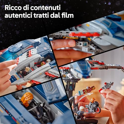 | Marvel Quinjet Avengers: Age of Ultron - Aereo Giocattolo dei Supereroi con Moto e 5 Minifigure tra cui Iron Man, Black Widow e Ultron - Regalo per Bambini da 12 Anni in su e Fan Adulti - 76325 - Lego - Immagine 2