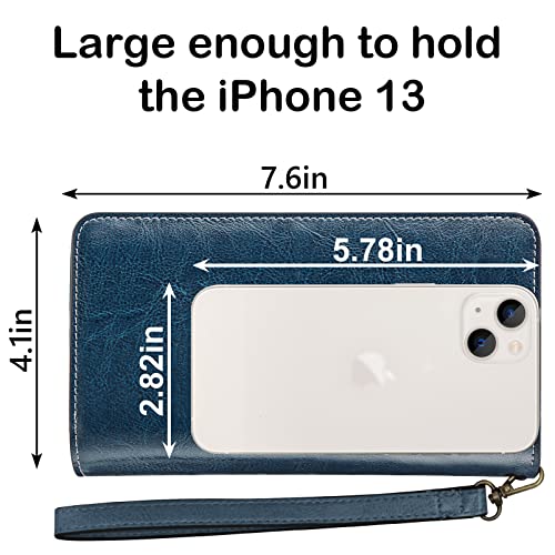 Travelambo Womens Wallet Large Capacity Rfid Blocking Genuine Leather Wristlet Wallets(Peacock Blue) #TOP4