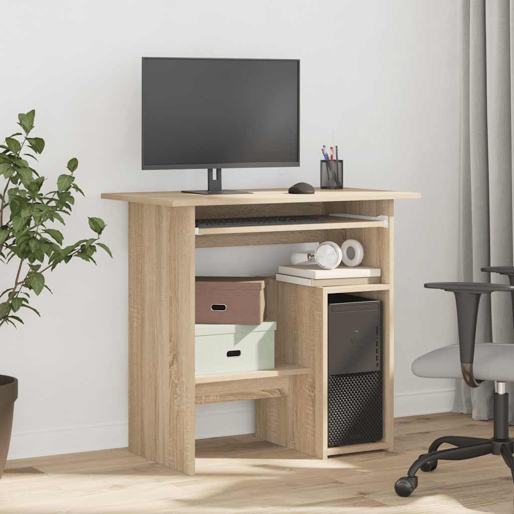 Biurko z dębu Sonoma, materiał drewnopochodny, 80 x 45 x 74 cm, biurko komputerowe z regałem na komputer i półką na klawiaturę, miejsce pracy, do domu, gabinetu, meble
