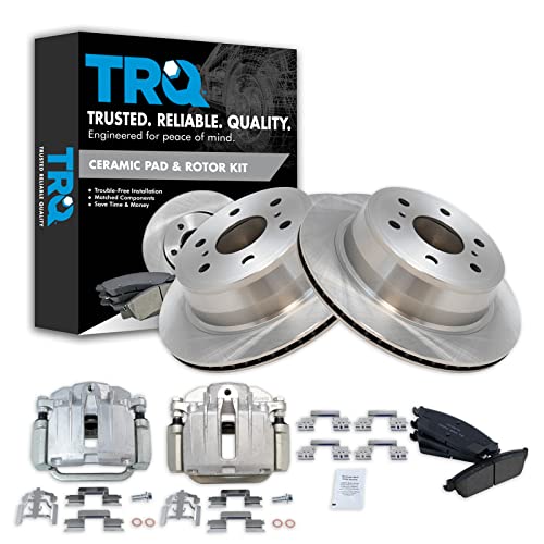 Image of TRQ Rear Brake Pad and Rotor Set Ceramic Vented Rotors Calipers Compatible with 2007 Chevrolet Silverado 1500 GMC Sierra 1500