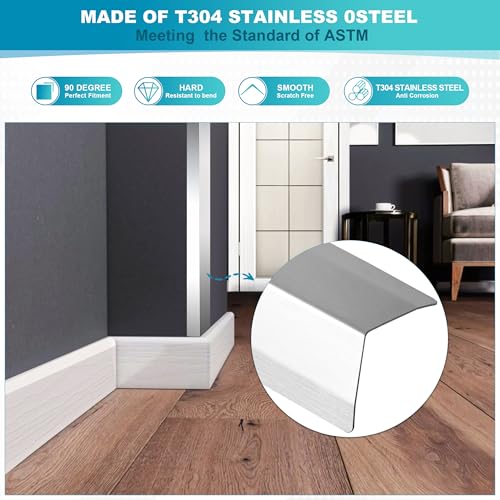 VANCITRUE Stainless Steel Corner Guard, 2x2x48 Inch, 20 Pack,Heavy Duty Corner Guards for Wall Protection and Decoration, 304 Stainless Steel Wall Corner Guards with 90-Degree Angle by VANCITRUE - Image 3