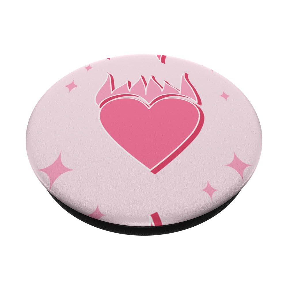 Pink Flames and Heart Beautiful Girlie Fire Pattern PopSockets Swappable PopGrip, Black - Image 2