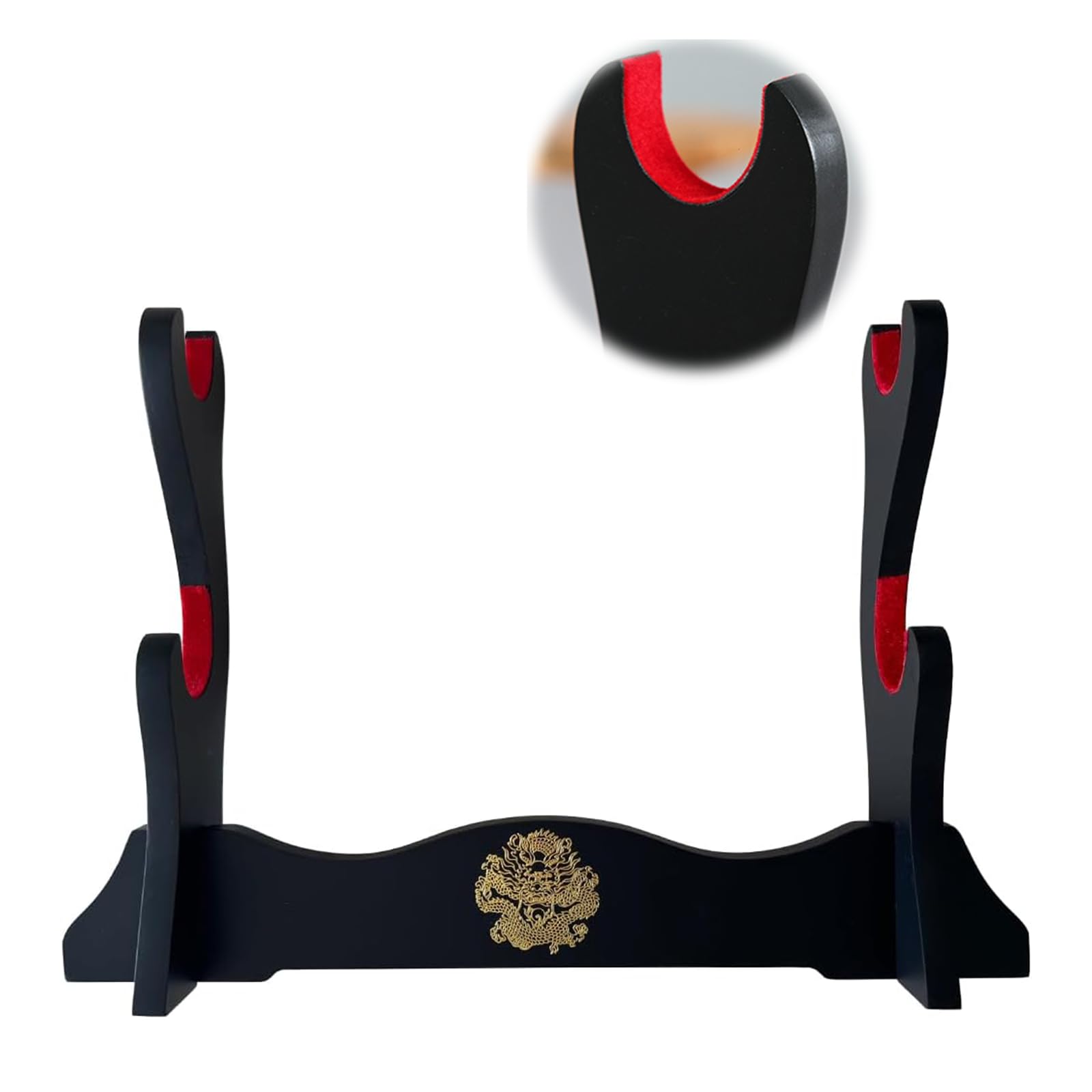 Yuelulala Sword Holder Japanese Velvet Padded Katana Stand Samurai Display Rack Support All Sword ragon Pattern 2 Tier Wall Hanger Sword Rack (A64-1)