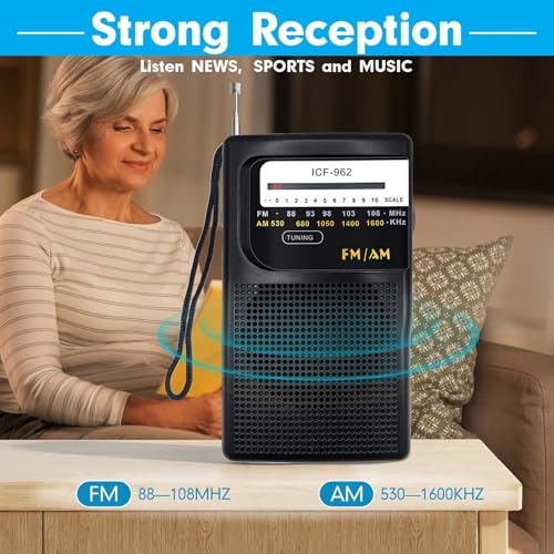 Image of Portable AM FM Radios,Small Radio with 3.5 Input for Headphones Earphone Analog Tuning,Transistor Pocket Radio with Hand Strap,Used for Outdoor /Indoor /Traveling /Gift for Parents (K50-Small)