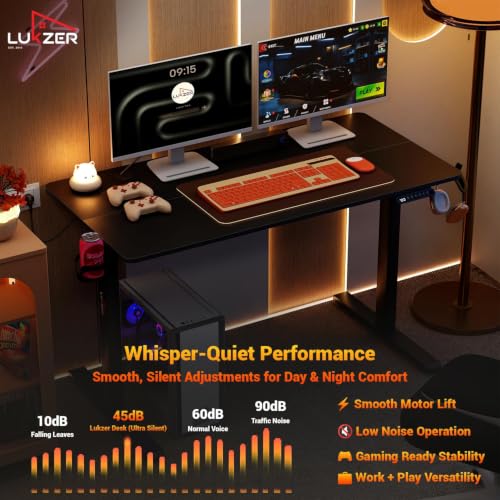 Image of Lukzer Electric Height Adjustable Table with 3 Memory Preset Controller Ergonomic Office Work & Home-Sit Stand Gaming & Study Desk (EST-003 /Black & Black /1200 x 600 mm) DIY with 3-Year Warranty