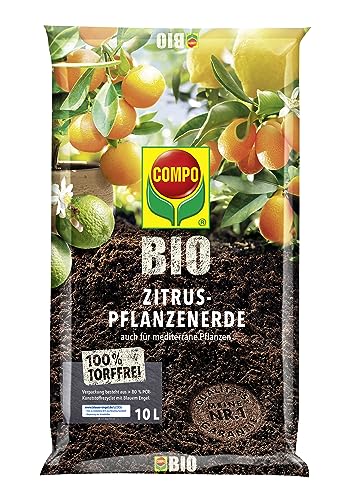COMPO Terreau bio pour plantes d'agrumes - Convient également pour les plantes méditerranéennes - Sans tourbe - 10 l