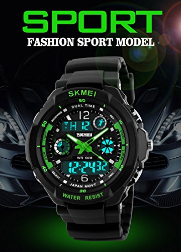 Fanmis Military Analog Digital Display Multifunction Dual Time Alarm Stopwatch Backlight 50M Waterproof Sports Watch Green #TOP3