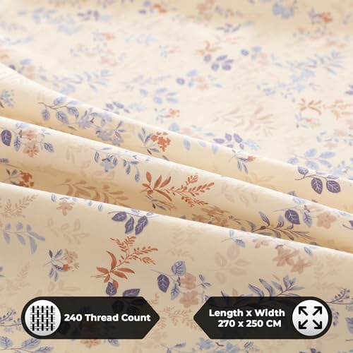 Image of Story@Home King Size Bedsheet | Air Cotton Flatsheet King Size with Two Pillow Covers| 240 TC | Super Soft Bed Sheet for King Size Bed | Floral Design (270 x 250 cm, Creame & Blue)