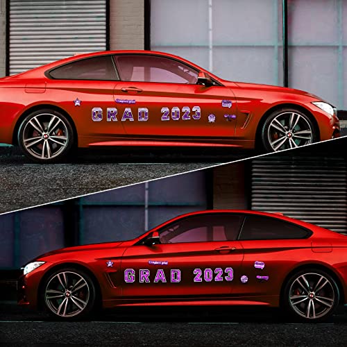 37Pcs Graduation Car Reflective Magnets Grad 2023 Car Decorations Waterproof Decal Graduation Cap Fridge Refrigerator Automotive Garage Door Magnetic Sticker For Cars Metal Surface (Purple Black) #TOP5