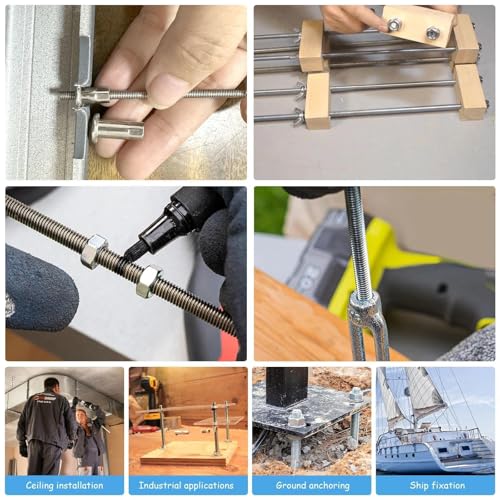 Eulihent 6 Stück Gewindestange M6 x 300 mm Gewindestangen 304 Edelstahl Vollgewindestange 1mm Steigung Stahlstange M6 Gewindebolzen Metrisch Gewindestab Festigkeitsklasse A2-70,DIN 975 (Silber)