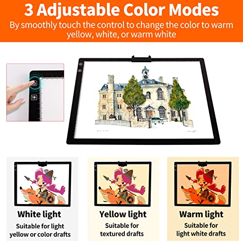 Kobaiban Wireless A3 Led Light Pad With Foldable Stand, Top Clip, 3 Colors/Stepless/ 6-Level Dimmable Brightness Rechargeable Tracing Light Box/Board For Cricut Vinyl, Weeding Tool, Diamond Painting #TOP3