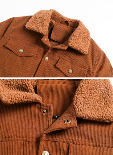 FANARCHER Men's Corduroy Jackets Sherpa Lined Fleece Trucker Work Jacket Cotton Turn-Down Collar Coats Winter Warm Outwear4