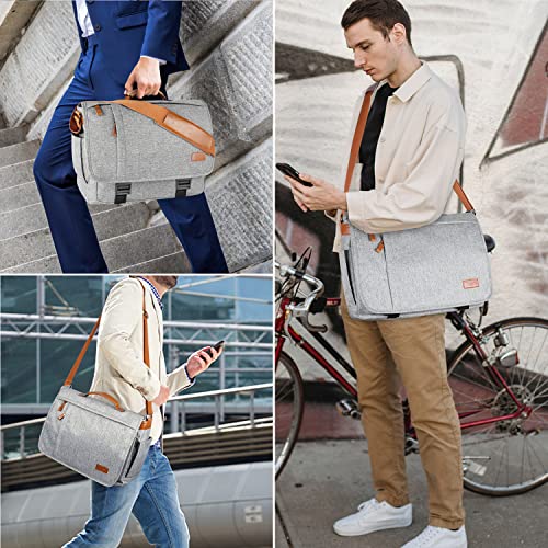 ESTARER Messenger Bag 17-17.3 Inch, Men's Computer Bag Water-resistant Canvas, Laptop Shoulder Bag for Travel Work College, Light Grey - Thumbnail 6