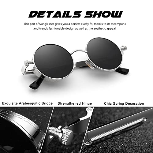 Image of CGID Retro Steampunk Round Polarized Sunglasses Men Womens Metal Circle Frame UV400 Protection E72