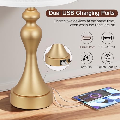 Aooshine Dimmable Bedside Lamps Set of 2, Bedside Lamps with USB A+C Ports - Image 2