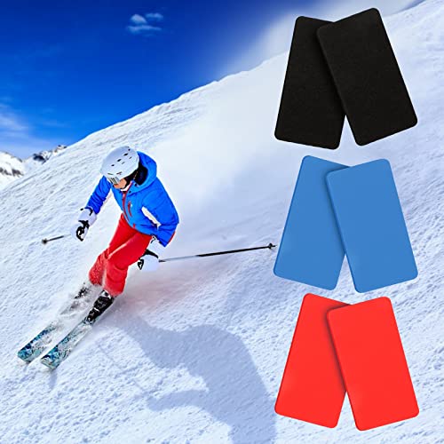 4 Pairs Ski & Snowboard Shin Pads Guards - Adhesive Ski Boot Inserts Protector Foam Pads For Shinbang/Shinbite For Ski Racing Junior Women Men, Helps Prevent Shin Burns (Red + Blue) #TOP5