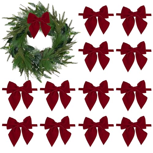 AIMUDI Red Velvet Bows 4" Christmas Bows for Gift Wrapping Velvet Bows for Christmas Tree, Holiday Crafts, Wreath, Garland, Staircase, Home Outdoor Winter Christmas Decorations, 12 PCs