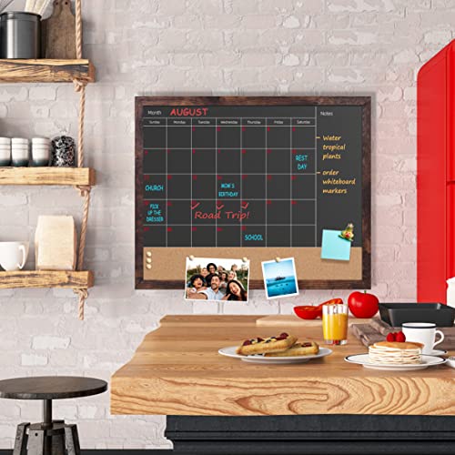 Umtiti Chalkboard Calendar & Cork Bulletin Board，18" X 22" Brown Wood Frame，Magnetic Surface Chalkboard.perfect For Office, Home School Message Board,Chalkboard+Cork-4555B-Bn #TOP5
