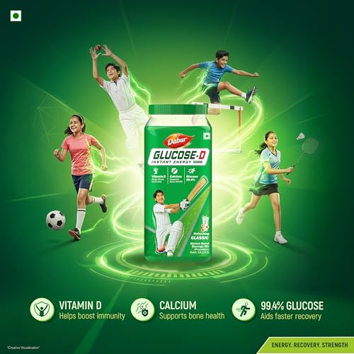 Image of Dabur Glucose-D Instant Energy Drink Powder - 1kg | Enriched with Vitamin D & Calcium | 99.4% Glucose Quick Energy Replenishment Formula | Easy to Mix Refreshing Drink