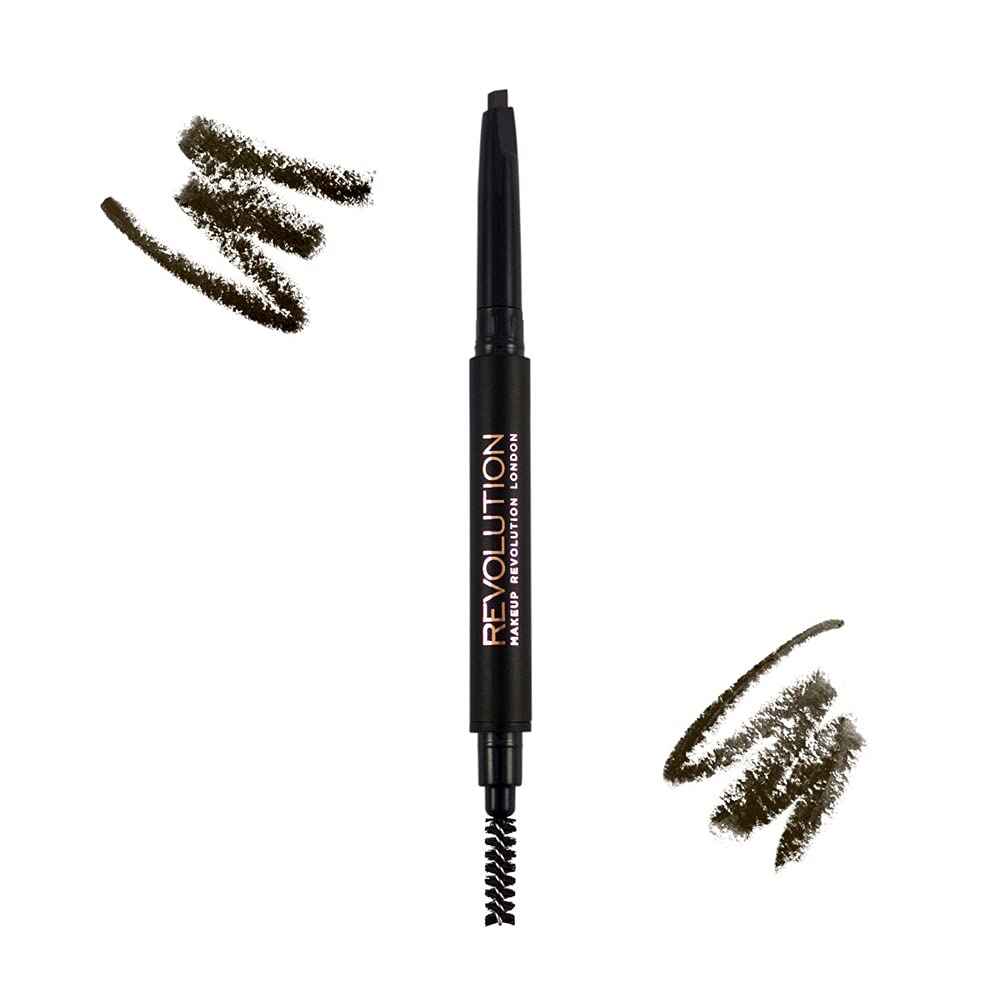 Makeup Revolution Duo Brow Pencil, Eyebrow Pencil To Fill In Your Brows, Vegan & Cruelty Free, Gluten Free, Dark Brown