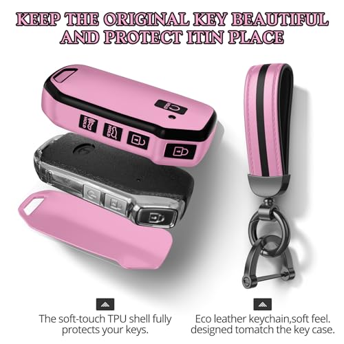 Image of for Kia Key Fob Cover Accessories,Matte TPU Material, with a Cute Leather Keychain,for Telluride,Carnival,K5 gt line,K5,Forte,K4,Sorento, Sportage and Other Models. (Iceberry Powder, Model-2)