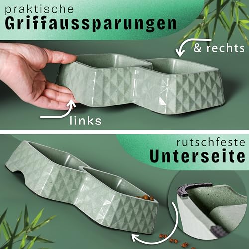 ne&no® Bambus-Doppelnapf rutschfest für Katzen und kleine Hunde -bis 400g Futter + 350ml Wasser Inhalt- Katzen Fressnapf - Hundenapf Bambus - Trinknapf Katze