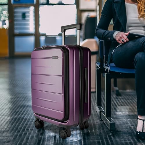 20-Inch Hardshell Carry-On Luggage with TSA Lock,Cup Holder, 360° Silent Spinner Wheels & Front Pocket - Lightweight suitcase for Business Travel, With Extensible Layer(Purple)3