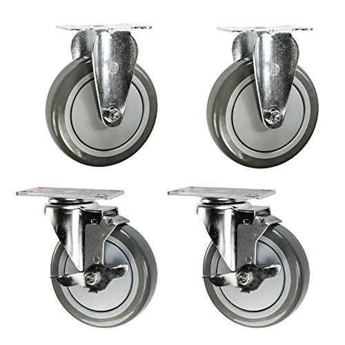 Service Caster 5inches Casters for Rubbermaid 4400, 4500 Series - Heavy Duty Replacement - Non-Marking Wheel - Includes 2 Swivel Casters with Brakes & 2 Rigid Casters - Set of 4 - Service Caster Brand