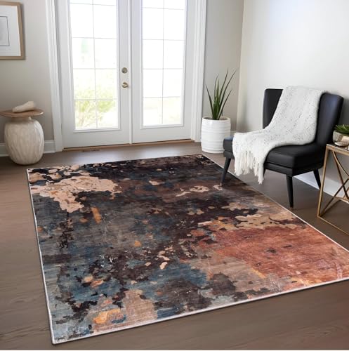 Image of Medallion Vintage Look Carpet for Living Room Bedroom Dining Room | Washable Area Rug with Non Slip TPR Backing | Modern Floor Carpet for Home(Design05-5x7 Feet)