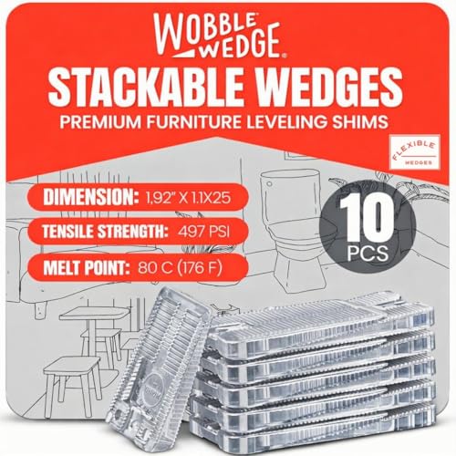Image of Wobble Wedges Flexible Plastic Leveling Shims Made in the USA The Original Flexible Plastic Shims for Leveling Furniture, Tables, Toilets, Appliances & Other Home Improvement Projects Clear, 10-Pack