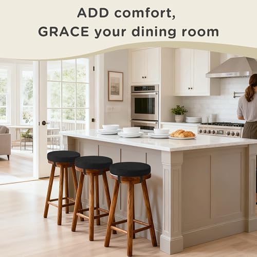 Image of AddGrace Round Bar Stool Cushions 2 Pack Bar Stool Seat Cushion Non Slip Round Chair Pads with Removable and Washable Cover 12x12 Inch Black