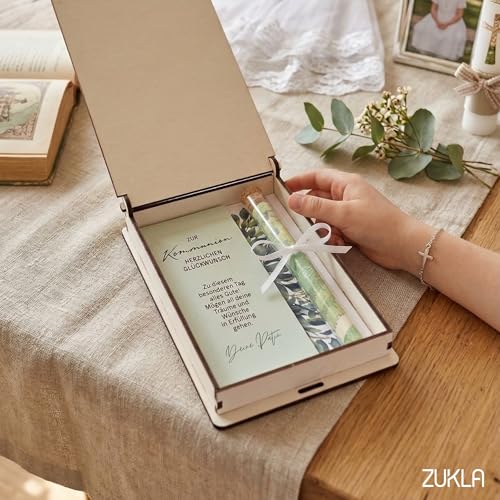 ZUKLA Verpackung für Geldgeschenke zur Kommunion - Kästchen Geschenkset Geschenkbox - 16 x 10,5 cm - mit Reagenzglas - Geschenk für Jungen & Mädchen - Originelle Geldgeschenk Verpackung