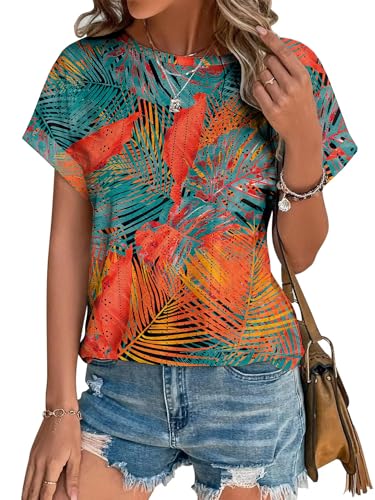 Bluse Damen Sommer Tshirt Elegant Kurzarm Top Lässige Lochstickerei Oberteil Kleidung Casual Shirts Rundhals Sommerblusen Tunika