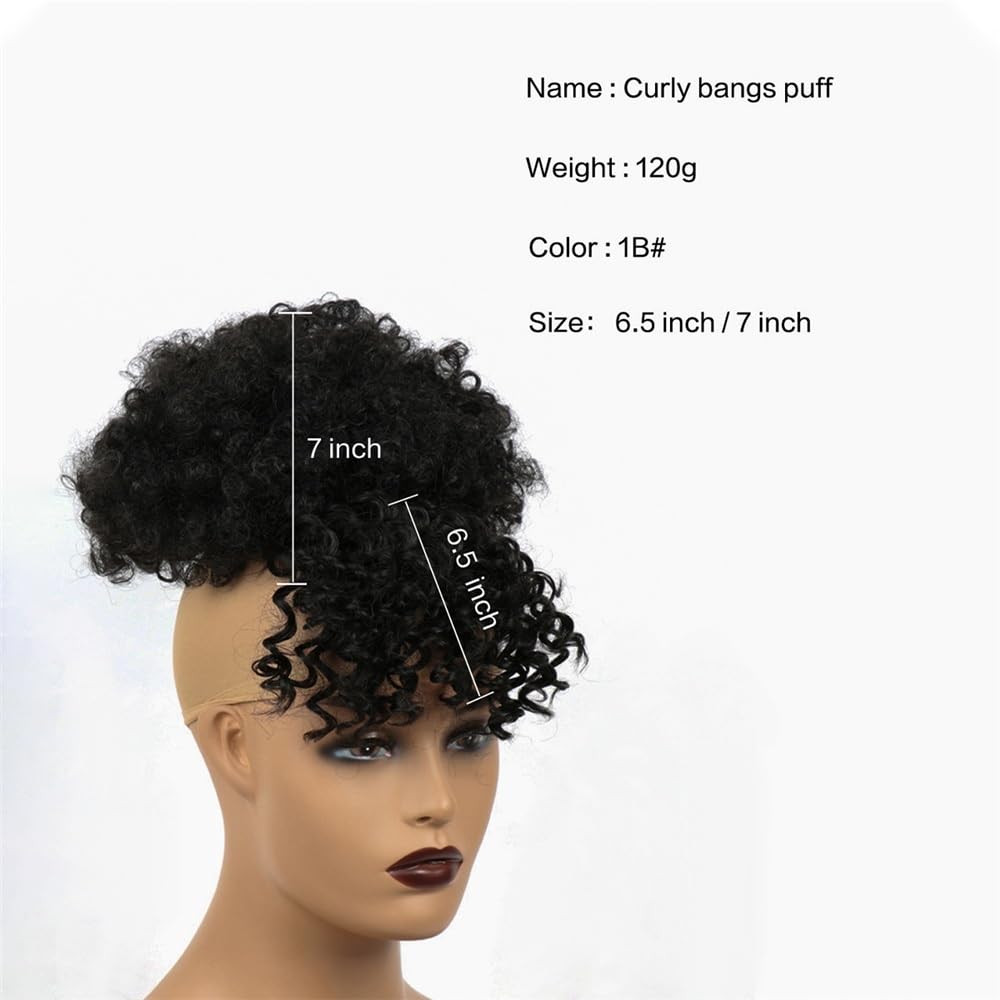 Fałszywa bułka Afro Puff Drawstring Ponytail z grzywką Kinky Curly Hair Bun Hairpiece Pineapple Updo dla czarnoskórych kobiet Kobiety(1B)